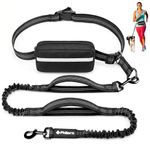 Philorn Hands Free Dog Lead with Adjustable Waist Belt for Medium Large Dogs, Waist Dog Lead for Running, Walking, Jogging, Hiking with Dual Handles and Durable Bungee (Black)