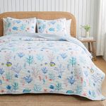 King Size Coastal Quilt Bedding Set | Summer Colorful Coral Bedspread | Beach-Themed 3-Piece Reversible Bedding Sets & Collections | Lightweight Quilted Nautical Coverlet (King, Colorful Seascapes)