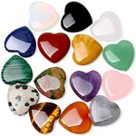 15PC Heart Healing Crystals Love Gem Crystal Stone Valentine Gifts Palm Pocket Stone Chakra Meditation Stone Amethyst Rose Quartz Multi Color Assorted Set Holiday Valentine's Day Gifts for Women