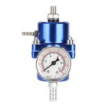 Qiilu Fuel Pressure Regulator, Aluminum Alloy Universal [ELECTROMECHANICAL_GAUGE] with Gauge Hose 0-140psi Adjustable[Blue]