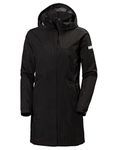 Helly Hansen Women's Aden Waterproof Windproof Breathable Long Length Packable Hood Rain Coat Jacket, 990 Black, X-Large