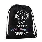 JYTAPP Volleyball Bags Eat Sleep Volleyball Repeat Drawstring Backpack Volleyball Player Gifts Volleyball Team Gifts for Volleyball Lover Sport Gym Travel Sackpack,BLACK