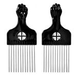 2 Pack Metal Hair Pick for Afro Hair, Hair Pick Afro Comb for Curly Hair, Afro Picks for Women/Men Hair Styling Hairdressing Tool (Black)