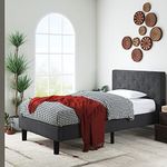 Zinus Shalini Single Bed frame - Bed 90x190 cm - 35 cm Height - Upholstered Platform Bed frame with Wood slat support - Dark Grey