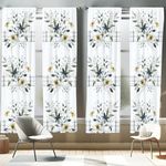 Ambesonne Floral Window Curtains Pack of 2, Minimalist Design Cozy Neutral Farmhouse Plaid with Leaves and Flowers, Lightweight Set & Rod Pocket, 4 Panels of - 28" x 84", Sage Green Blue Yellow