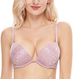 WingsLove Women's Push Up Padded Bra Underwire Deep V T-Shirt Plunge Comfort Bra Lift Up(Light Purple,38DD)