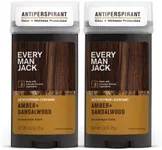 Every Man Jack Men’s Amber + Sandalwood Antiperspirant Deodorant for Men - 24-Hour Odor Protection - 2.6 oz (2 Pack)