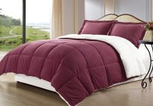 Cozy Beddings Borrego Burgundy King Size 3-Piece Goose Down Alternative Comforter Set with Pillow Case Sherpa and Berber Throw Blanket