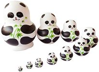 Cute Animal Panda With Bamboo Handmade Wooden Russian Nesting Dolls Matryoshka Dolls Set 10 Pieces For Kids Toy Christmas Gift Home Decoration