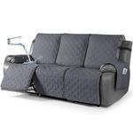TAOCOCO Armchair Cover 3 Seat Waterproof Recliner Sofa Cover,Washable Armchair Sofa Covers,Non Slip Reclining Sofa Slipcovers with Pockets,Arm Chair Protectors Covers for Pets/Kids(Dark Grey)