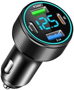 4 Puertos Cargador Mechero USB Carga Rapida, 66W Cargador Movil Coche Doble PD 30W & QC3.0, con Voltímetro LED, Compatible con Android, Tabletas y Teléfonos Inteligentes, Etc.