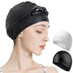 Swimming Cap, 2 Pcs Silicone Swim Cap, Waterproof Swimming Hat for Women Men Adult Long Hair to Keep Hair Dry, Black + White (Black+White)