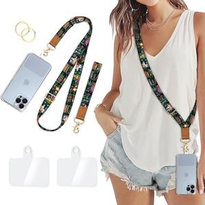 Piefly Phone Lanyard Crossbody Strap, Goth Bookshelf Cell Phone Lanyards for Around the Neck Wristlet Shoulder, Funny Skull Gothic Wrist Strap Adjustable Witchy Accessories Travel Essentials