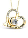 T400 Sterling Silver Necklace I Love You to The Moon and Back Heart Pendant Jewellery Gifts for Women Wife Girlfriend Her Birthday Christmas