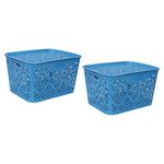 Cutting EDGE Turkish Baskets with Lid for Kitchen, Vegetables, Baby/Kids Clothes, Diaper, Toys Organizer with Handle (41.7X32.7X25.5, Blue)