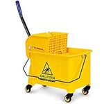 COSTWAY 20L Kentucky Mop Bucket, Mobile Cleaning Floor Cart with Wringer, Wheels, Mop Holder and Handle, Janitorial Mop Buckets for Household Commercial (Yellow)