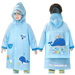 Kids Raincoats Waterproof Rain Jacket Hooded Rain Poncho Toddler Boys Girls Rain Suit Reusable Rainwear with Backpack Cover 1-8 Years Blue