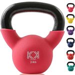 KK Kettlebells Cast Iron Neoprene Coated Weights Lifting Strength Training Home Gym Exercise (2Kg, Pink)