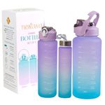 Nestasia Set of 3 Motivational Water Bottle, Sipper Bottle for Adults with 2 litre, 700ml, 280ml Capacity, Airtight & Spill-Proof, Lavender & Blue, 100% Recyclable Plastic (PETG)
