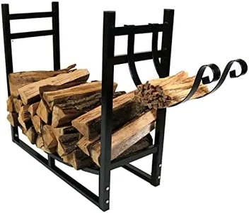 Sunnydaze Outdoor Firewood Log Rack with Kindling Holder - Powder-Coated Steel - 33 Inch Wide x 30 Inch Tall - Black