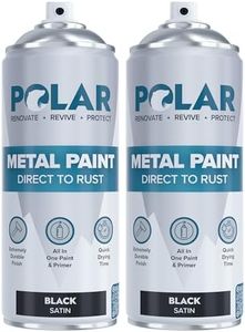 Polar Satin Black Direct to Rust Spray Paint - 2 x 13.5fl oz - Protect and Stop Rust & Corrosion - Primer, Undercoat, Topcoat - Quick Dry Formula - Ideal for Metal, Wood, Plastic and Ceramic Surfaces