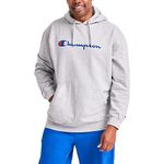 Champion Men's Graphic Powerblend Fleece Hoodie, Oxford Grey Script, Large