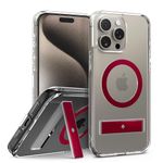 Caseology Capella Mag Kickstand for iPhone 15 Pro Case [Ultra-Clear Anti-Yellowing Compatible with Magsafe] Military Grade Drop Tested (2023) - Clear Red