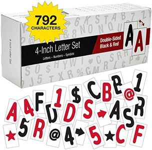 Swinging Sign Letters: Includes 792 Four inch Letters, Symbols, and Numbers for 24"x36" Swinging Letter Board Sign. Double Sided with Black & Red Printing on Flexible White Plastic Panels.
