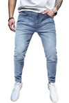 Linvich Mens Slim Fit Tapered Jeans Blue Washed Distressed Skinny Jean Pants High Waist Stretchy Cotton Denim Jeans