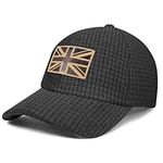 Outdoor Shaping UK Flag Embroidery Leather Patch, Grid Fleece Dad Cap Adjustable, Waffle Baseball Hat Vintage Style, Unisex Casual Cap Breathable, Outdoor Hiking Travel Daily Wear Black