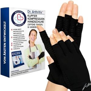 Dr. Arthritis Von Ärzten Entworfen, Arthrose Handschuhe mit Kupfer, Fingerlose Kompressionhandschuhe für Frauen und Männer, für Schmerzlinderung und Wärme, Schwarz, L