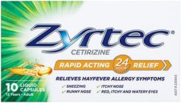 Zyrtec Rapid Acting Hayfever Allergy Relief Antihistamine Liquid Capsules 10 Pack |Contains cetirizine|Provides relief from sneezing, runny, itchy nose, red, itchy and watery eyes, post nasal