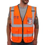 Dib Safety Vest Reflective ANSI Class 2, High Visibility Vest with Pockets and Zipper, Construction Work Vest Hi Vis Orange 3XL