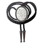 HIMONGOO White Granite BOLO Tie for Men Women Leather Rope Wedding Necklace Western Cowboy Necktie (White Granite)