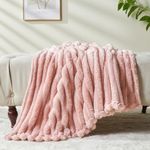 NEWCOSPLAY Super Soft Throw Blanket Pink Premium Silky Flannel Fleece 3D Ribbed Jacquard Lightweight Bed Blanket All Season Use (Pink Ribbed, Throw(40"x50"))