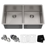 Kraus KHU102-33 33 inch Undermount 50/50 Double Bowl 16 Gauge Stainless Steel Kitchen Sink