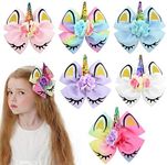 Girls Unicorn Hair Bows with Alligator Hair Clips Cheer Bows Hair Accessories for Kids Toddlers 6 Packs