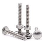 Rely®⇒VP INDUSTRIES (Combo Set-15 Pcs) 1/4"x1.5" inch Stainless Steel Carriage Bolts Round Head, Square Neck with Nut+Washer for Furniture, Door Fittings, Joining Wood Boards, Cabinets, Chairs & Beds