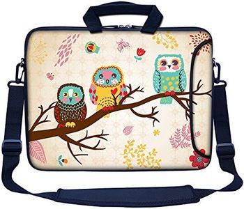 Meffort Inc 17 17.3 inch Neoprene Laptop Bag Sleeve with Extra Side Pocket, Soft Carrying Handle & Removable Shoulder Strap for 16" to 17.3" Size Notebook Computer (Three Owls)