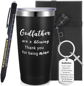 Ninehaoou Godfather Gifts from Godchild Sets, Includes 20 oz Godfather Stainless Steel Tumbler with Lid, 9 in 1 Multitool Pen Godfather Keychain Gift Boxes for Christmas Baby Shower Baptism Gifts