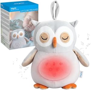 eSynic Peluche Bebé Recien Nacido, Ruido Blanco con 12 Sonidos Relajantes Peluche que Respira con Luz Nocturna Ajustable White Noise Machine con Temporizador Perfecto como Regalo para Bebé