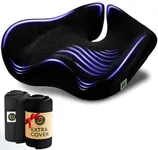 Pressure Relief Seat Cushion for Tailbone Pain – X Large Office Chair Cushion for Butt, Back Pain, Coccyx & Sciatica Pain Relief Pillow. Memory Foam Seat Cushions for Office Chairs. Extra Cover(Black)