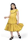 Fashion Dream Girls Knee-Length Fit And Flare Dress (GF0063_32_Mustard Yellow_9 Years-10 Years)