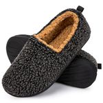 Buffeet Men's Warm Memory Foam Slippers Lightweight Indoor Outdoor House Shoes with Fuzzy Faux Fleece Black, 13-14 US