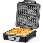 Belgian Waffle Maker 4 Slices, 1200W Waffle Iron, Anti-Overflow Waffle Iron with Browning Knob, Nonstick Plates, Indicator Lights, Silver/Black