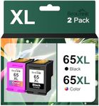 65XL Ink Cartridges Remanufactured for HP Ink 65 Black and Color Combo Pack Works with HP Deskjet 3755 3720 2220 2255 (1 Black, 1 Color)