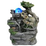 BEAMNOVA Tabletop Fountain,Relaxation Water Feature Feng Shui Indoor Fountain of Elephant Sculpture with Colorful Spinning Ball for Home Office Desktop Décor