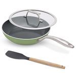 Asai Ceramic Pan for Cooking, 24cm Swiss Non-Stick Frying Pan with Lid │ Lab-Tested 100% Toxin-Free │ ISI & FDA Approved │Green