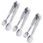 3PCS Mini Serving Tongs, 4Inch Rose Stainless Steel Sugar Cube Tongs, Sliver Small Ice Tongs for Tea and Coffee Party, Appetizers, Desserts by Sunenlyst (Silver)