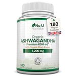 Organic Ashwagandha KSM-66® 1200mg - 180 Vegan Capsules not Tablets - High Strength Ashwaganda Root Extract with Organic Black Pepper - Made in The UK - Nu U Nutrition